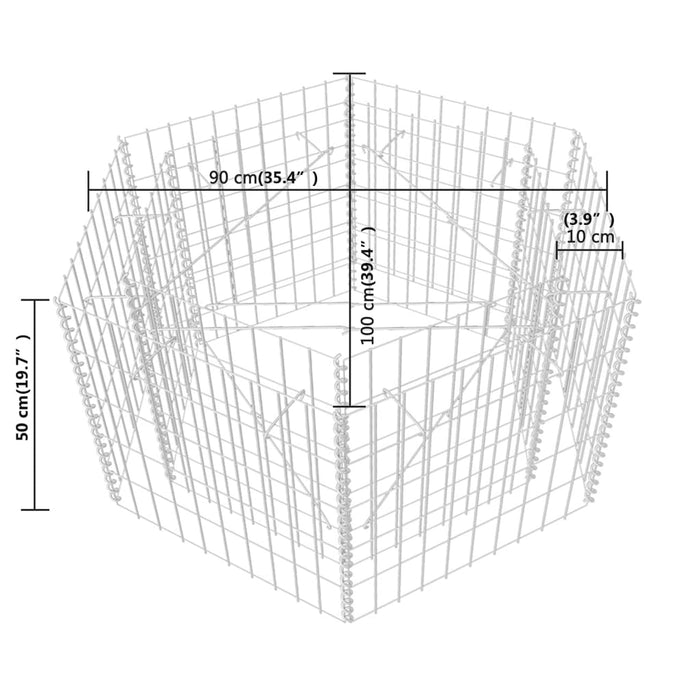 Strat înălțat gabion hexagonal, 100 x 90 x 50 cm