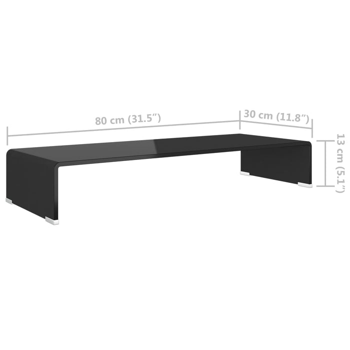 Suport TV/monitor din sticlă, 80x30x13 cm, negru