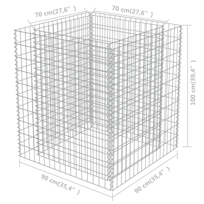 Strat înălțat gabion, 90 x 90 x 100 cm, oțel galvanizat