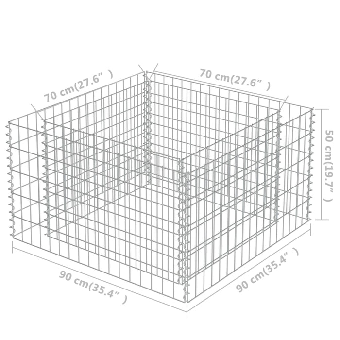 Strat înălțat gabion, 90 x 90 x 50 cm, oțel galvanizat