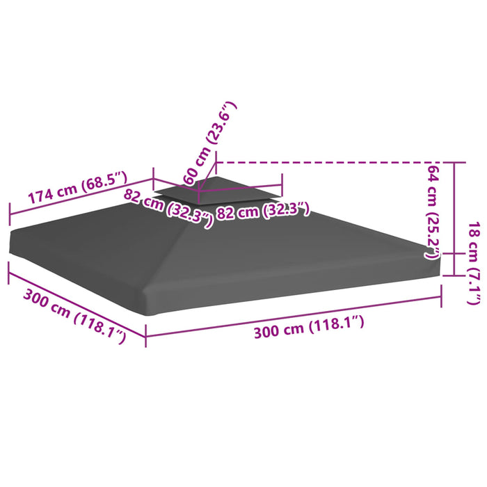 Acoperiș de pavilion, 2 niveluri, gri taupe, 3x3 m, 310 g/m²