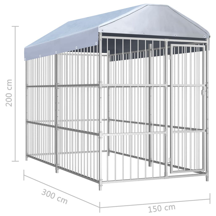 Padoc pentru câini de exterior, cu acoperiș, 300x150x200 cm