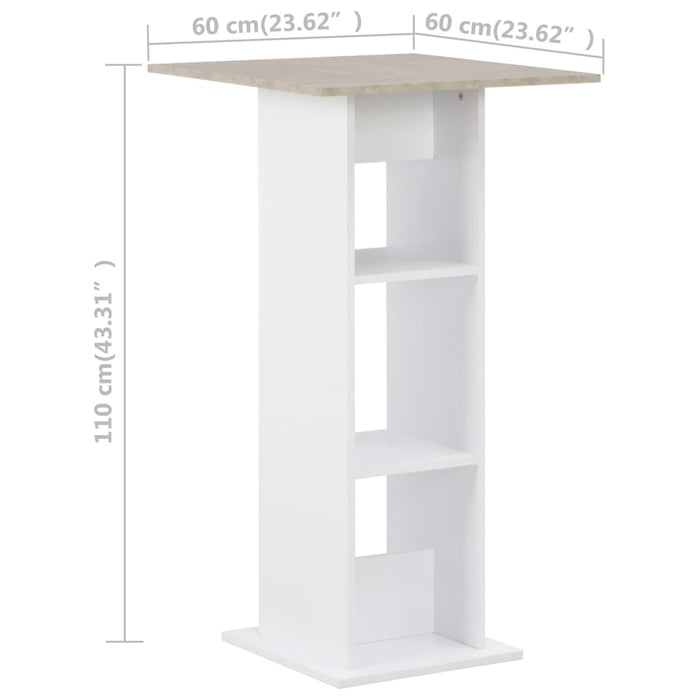 Masă de bar, alb și gri beton, 60 x 60 x 110 cm