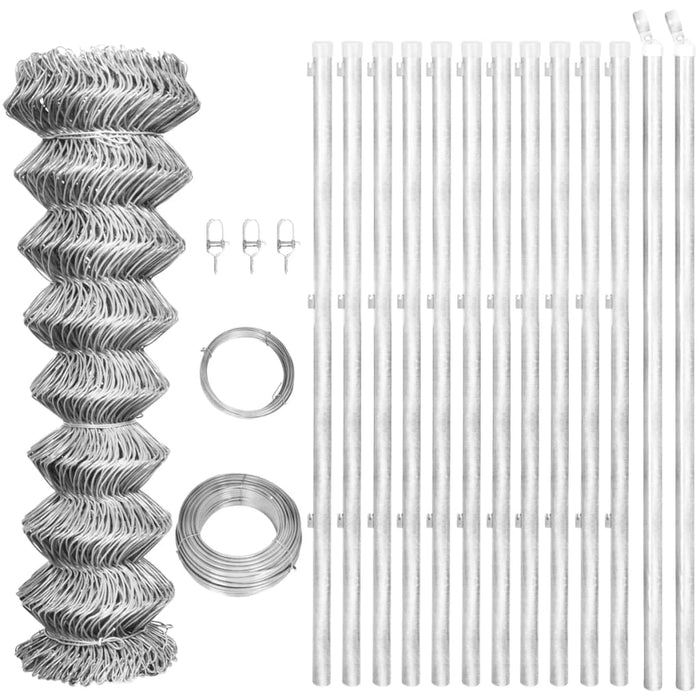 Gard din plasă cu stâlpi, argintiu, 25x1,25 m, oțel galvanizat