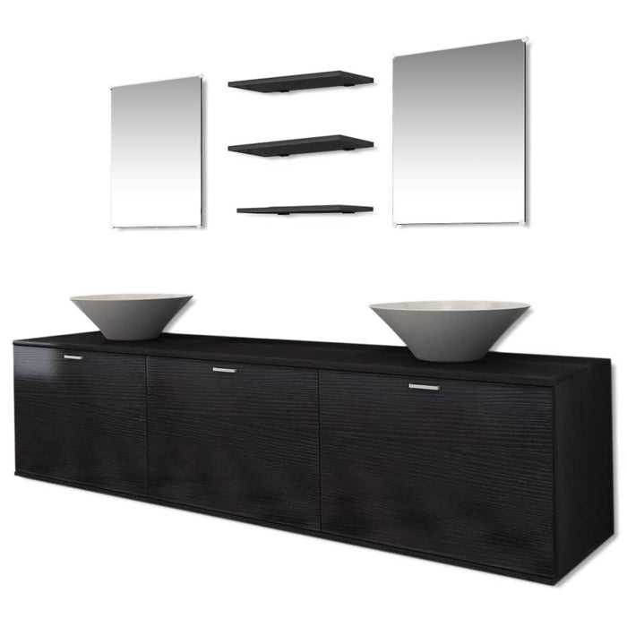 Set mobilier baie 10 piese, chiuvete și robinete incluse, negru