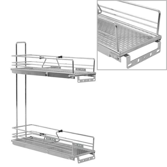 Coș sârmă bucătărie retractabil 2 rafturi argintiu 47x15x54,5cm