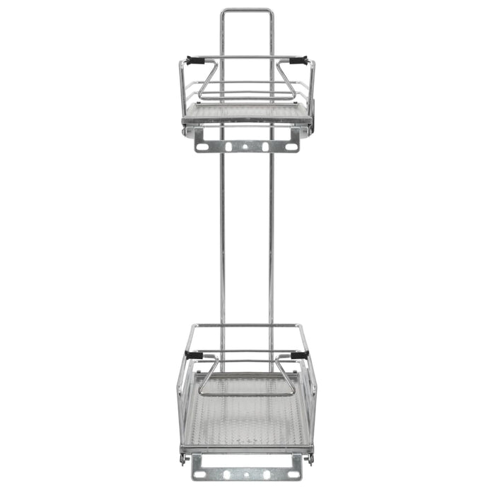 Coș sârmă bucătărie retractabil 2 rafturi argintiu 47x15x54,5cm