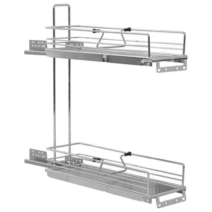 Coș sârmă bucătărie retractabil 2 rafturi argintiu 47x15x54,5cm