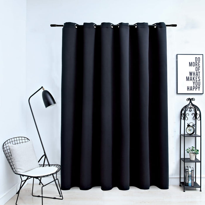 Draperie opacă cu inele metalice, negru, 290 x 245 cm