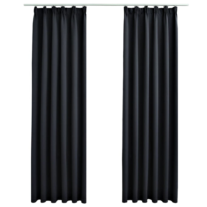 Draperii opace cu cârlige, 2 buc., negru, 140 x 245 cm