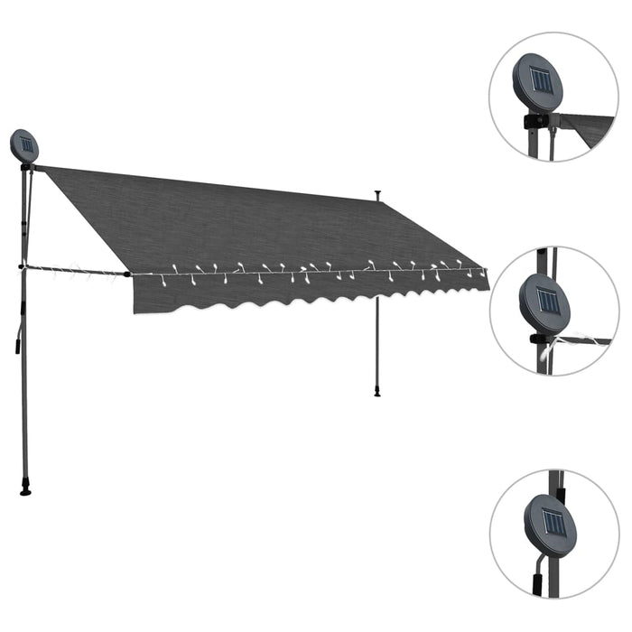 Copertină retractabilă manual cu LED, antracit, 350 cm