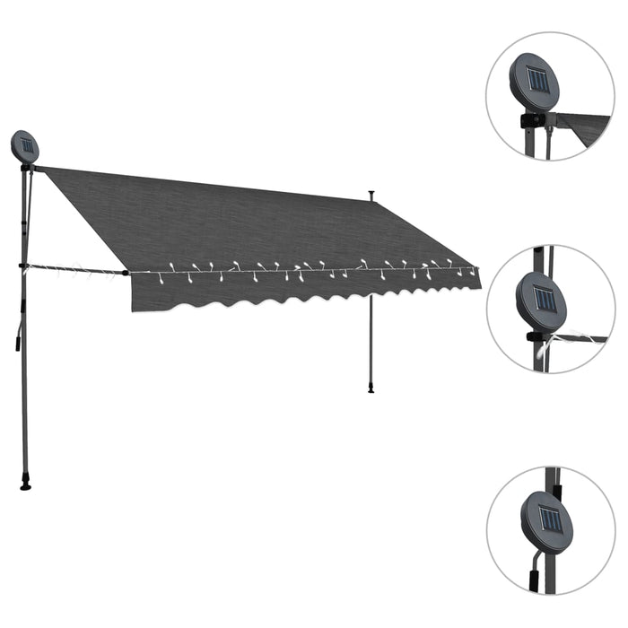 Copertină retractabilă manual cu LED, antracit, 400 cm