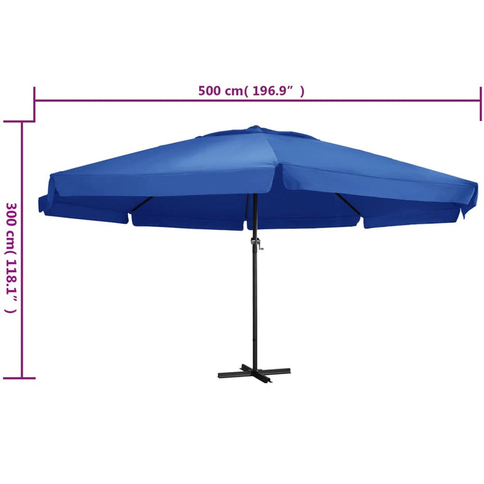 Umbrelă de soare cu stâlp aluminiu, albastru azur, 500 cm