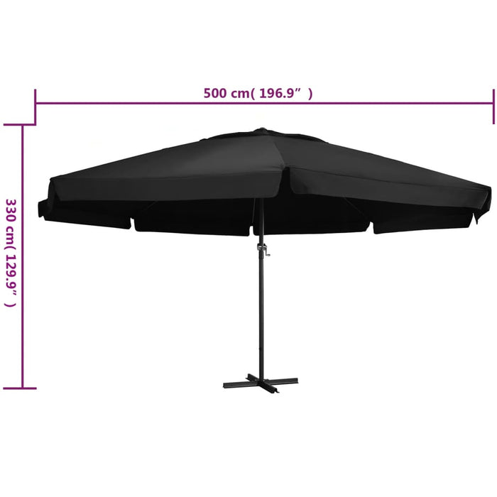 Umbrelă de soare exterior cu stâlp aluminiu, negru, 600 cm