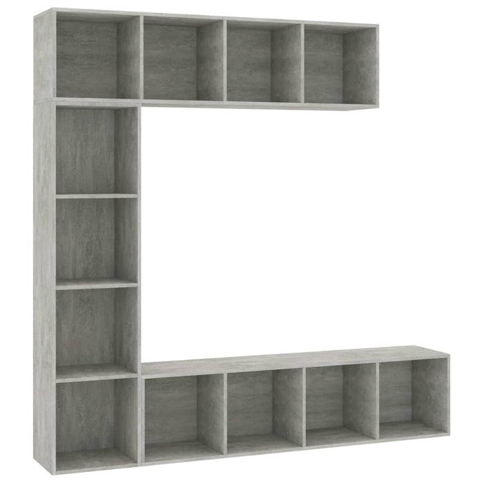 Set bibliotecă/comodă TV, 3 piese, gri beton, 180x30x180 cm