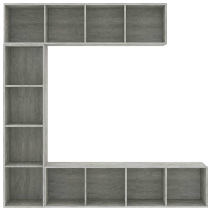 Set bibliotecă/comodă TV, 3 piese, gri beton, 180x30x180 cm