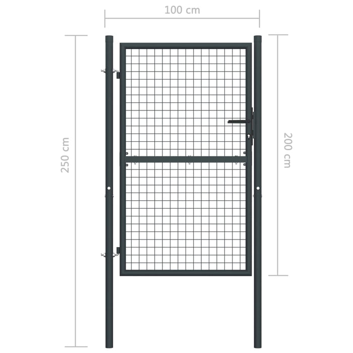 Poartă de grădină din plasă, gri, 100x250 cm, oțel galvanizat