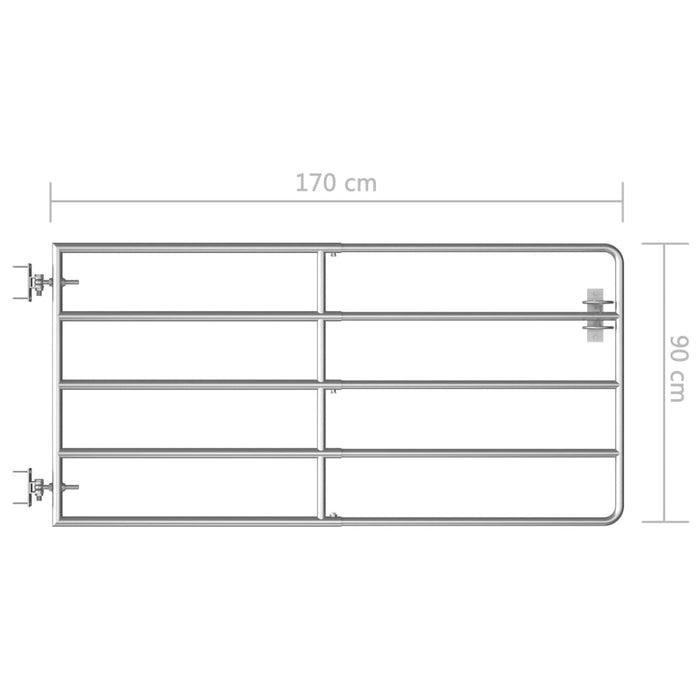 Poartă de câmp cu 5 bare, argintiu, (95-170) x 90 cm, oțel