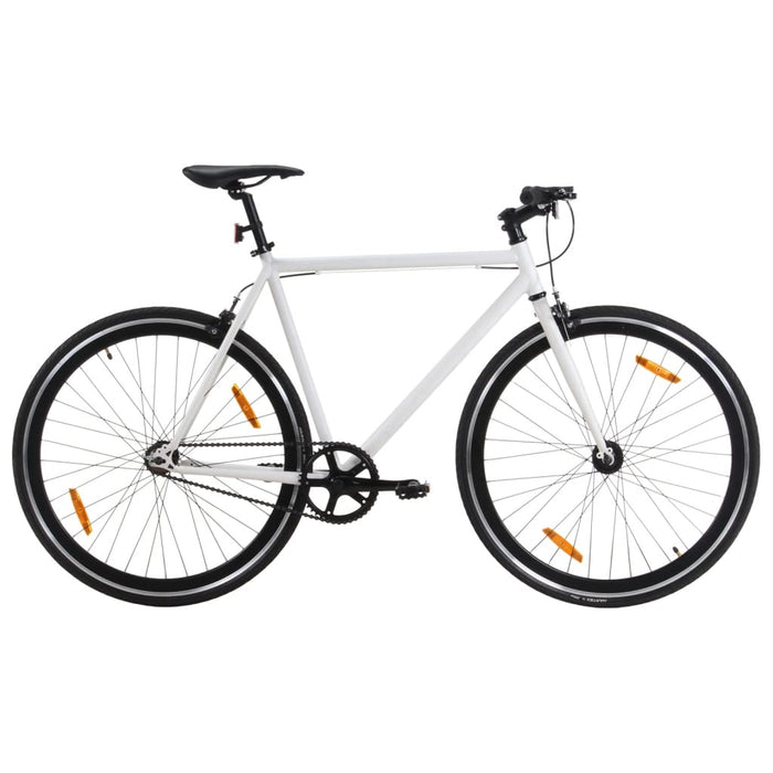 Bicicletă cu angrenaj fix, alb și negru, 700c, 59 cm