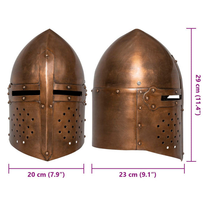 Coif cavaler medieval antichizat, jocuri roluri, arămiu, oțel