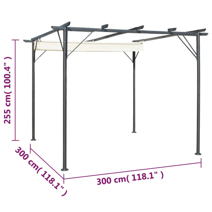 Pergolă cu acoperiș retractabil, alb crem, 3 x 3 m, oțel