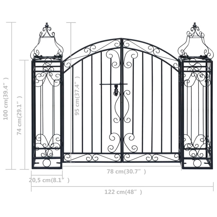 Poartă de grădină ornamentală, 122 x 20,5 x 100 cm, fier forjat