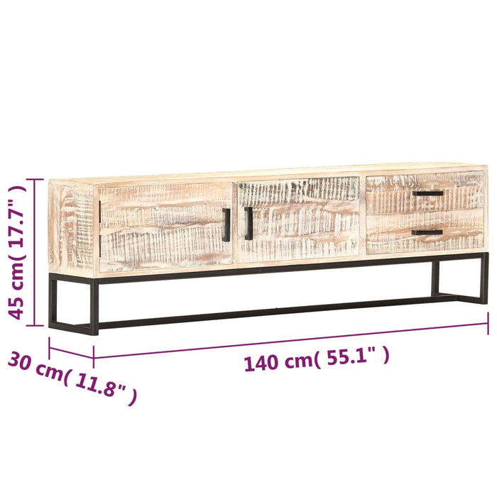 Comodă TV, 140 x 30 x 45 cm, alb, lemn masiv de acacia