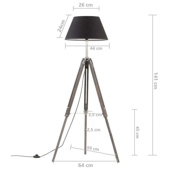 Lampă de podea trepied, negru și auriu, 141 cm, lemn masiv tec