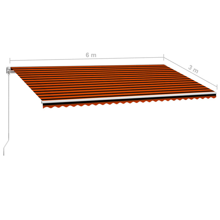 Copertină retractabilă manual, portocaliu și maro, 600 x 300 cm