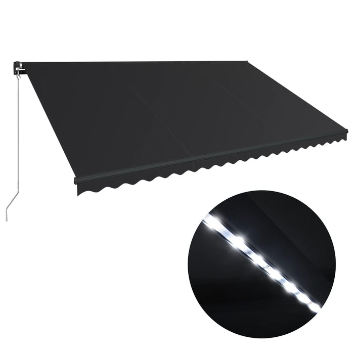 Copertină retractabilă manual cu LED, antracit, 500 x 300 cm