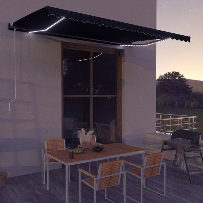 Copertină retractabilă manual cu LED, antracit, 500 x 300 cm