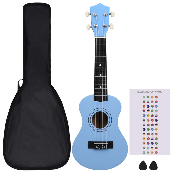 Set ukulele Soprano pentru copii, cu husă, bleu, 21"