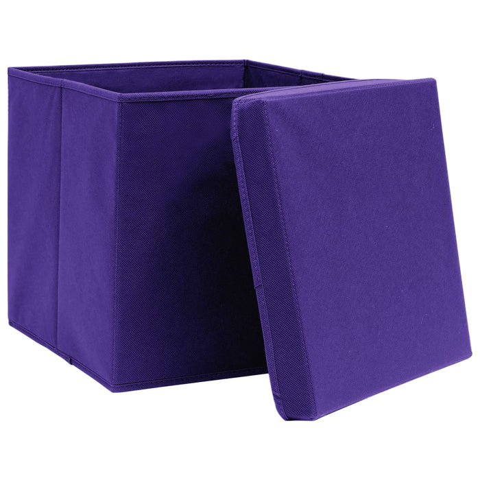 Cutii depozitare cu capace 10 buc. violet, 32x32x32 cm, textil