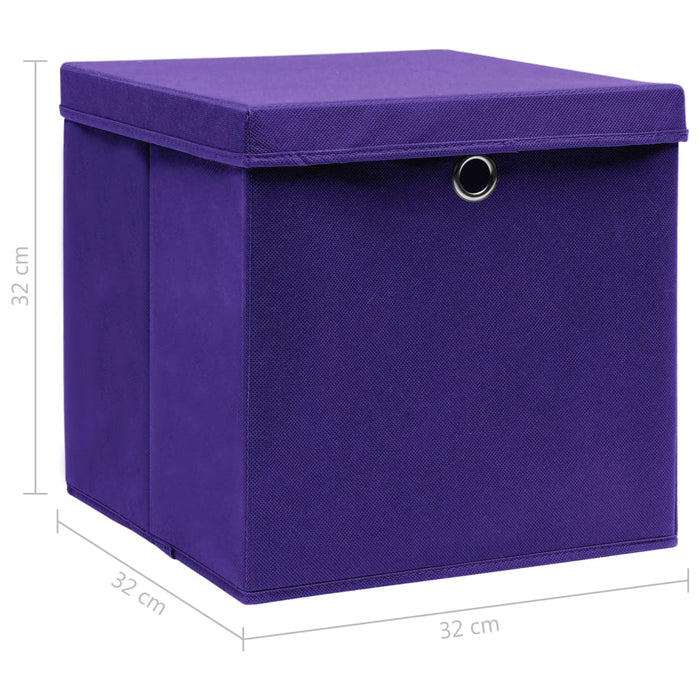 Cutii depozitare cu capace 10 buc. violet, 32x32x32 cm, textil