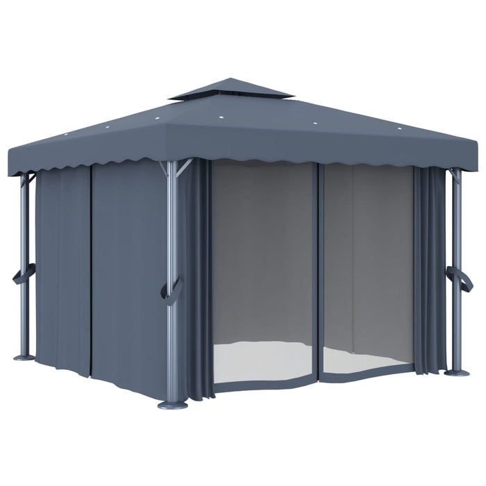 Pavilion cu perdea, antracit, 3 x 3 m, aluminiu