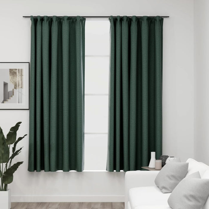 Draperii opace aspect in, cu cârlige, 2 buc., verde, 140x175 cm