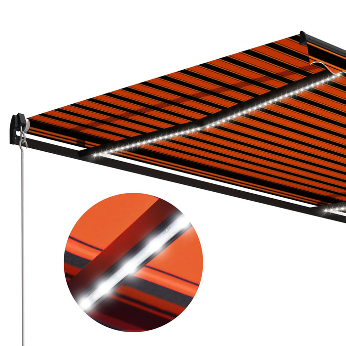 Copertină retractabilă manual LED portocaliu și maro 300x250 cm