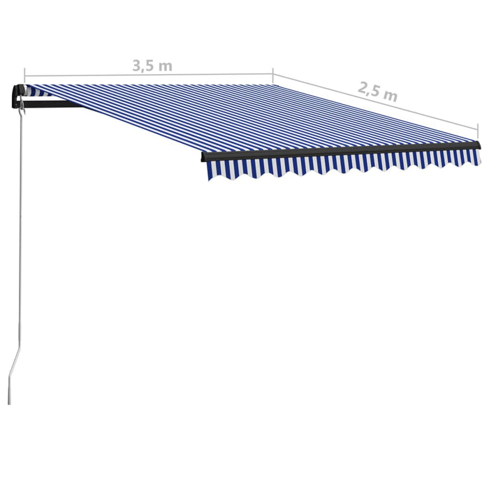 Copertină retractabilă manual cu LED, albastru/alb, 350x250 cm