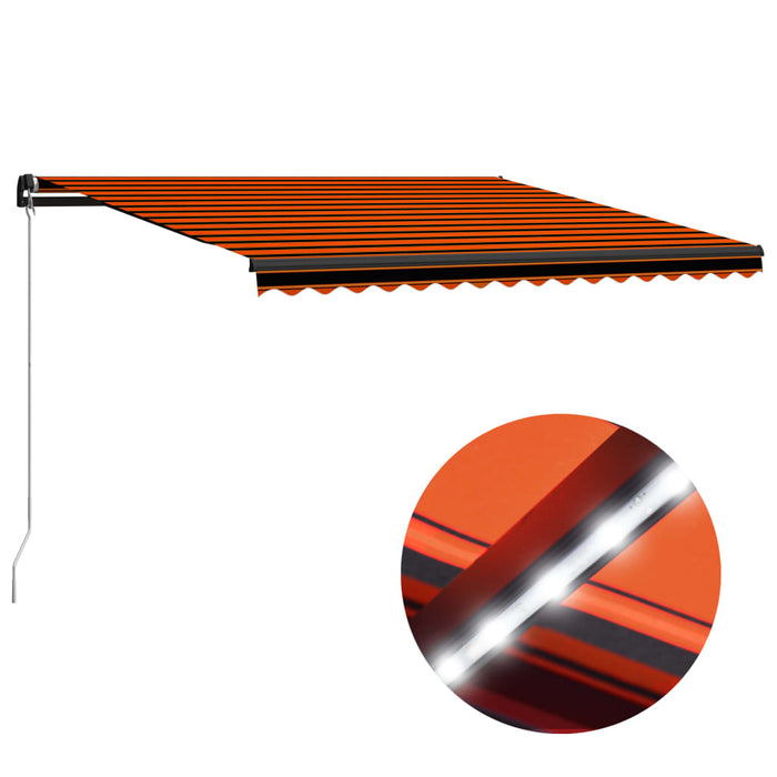 Copertină retractabilă manual LED portocaliu/maro, 450 x 300 cm