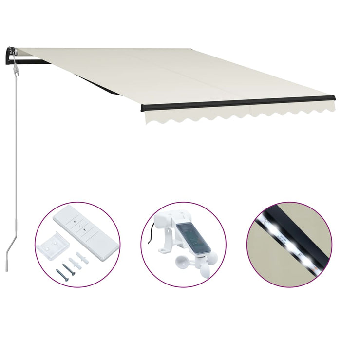 Copertină retractabilă cu senzor vânt & LED, crem, 300x250 cm