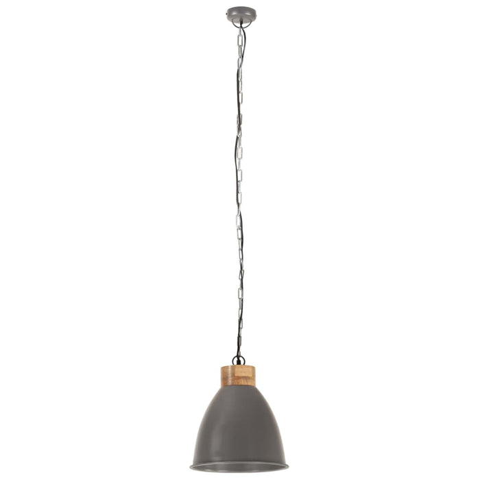 Lampă suspendată industrială, gri, 35 cm, lemn masiv&fier, E27