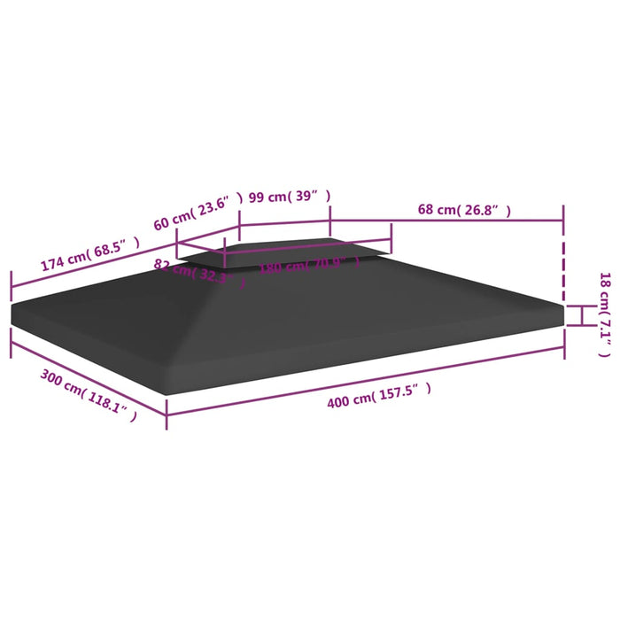 Acoperiș de pavilion cu 2 niveluri, negru, 4x3 m, 310 g/m²