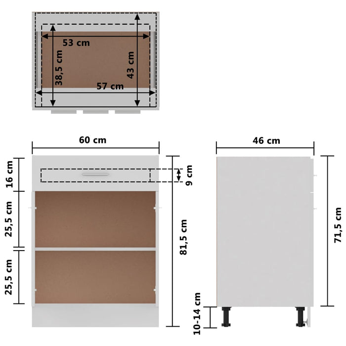 Dulap inferior cu sertar, alb, 60x46x81,5 cm, lemn prelucrat