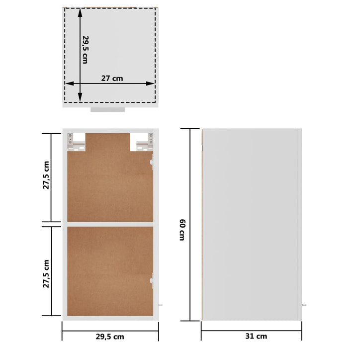 Dulap suspendat, alb, 29,5 x 31 x 60 cm, lemn prelucrat