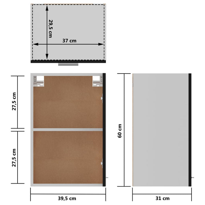 Dulap suspendat, negru, 39,5 x 31 x 60 cm, PAL