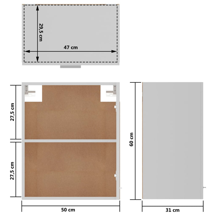 Dulap suspendat, alb, 50 x 31 x 60 cm, lemn prelucrat