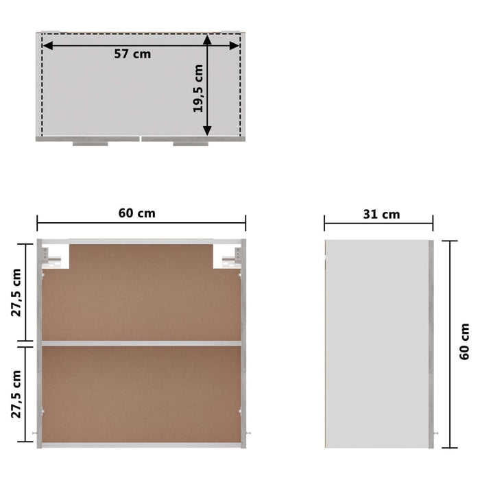 Dulap suspendat, gri beton, 60x31x60 cm, lemn prelucrat