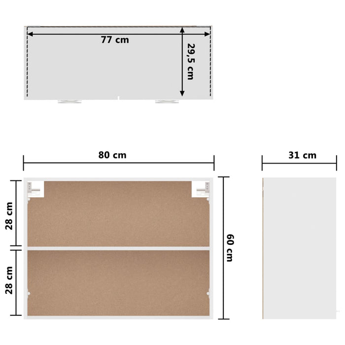 Dulap suspendat, alb extralucios, 80x31x60 cm, lemn prelucrat