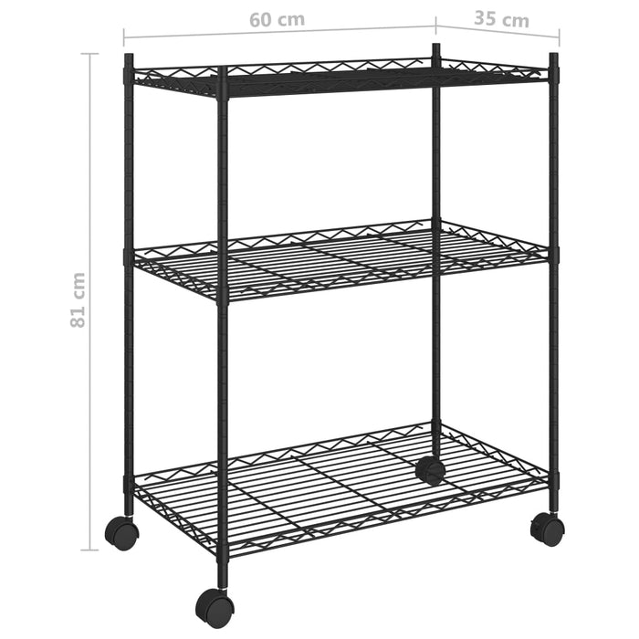 Raft depozitare cu roți, 3 niveluri, negru, 60x35x81cm, 150 kg