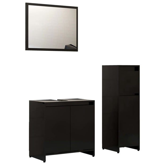 Set mobilier de baie, 3 piese, negru, lemn prelucrat